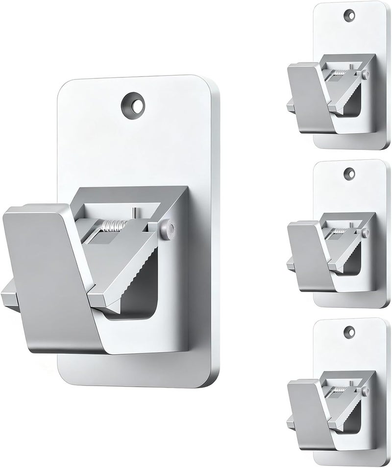 BMONATY Adhesive No Drill Curtain Rod Brackets - Heavy Duty 30LB Holders for Bathroom Bedroom Kitchen, Universal Damage-Free Window Rod Hooks with Nail-Free Installation (4PC Silver) - Image 1